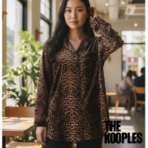 The Kooples **NWT** Leopard Print Velvet Button Front Top Brown/Black